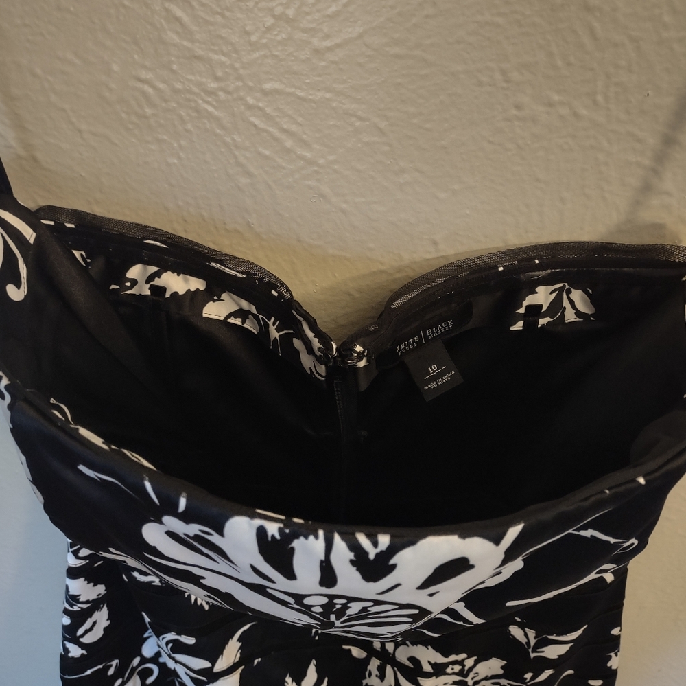 WHBM White House Black Market Black White Satin Floral Strapless Cocktail Dress - Picture 7 of 12